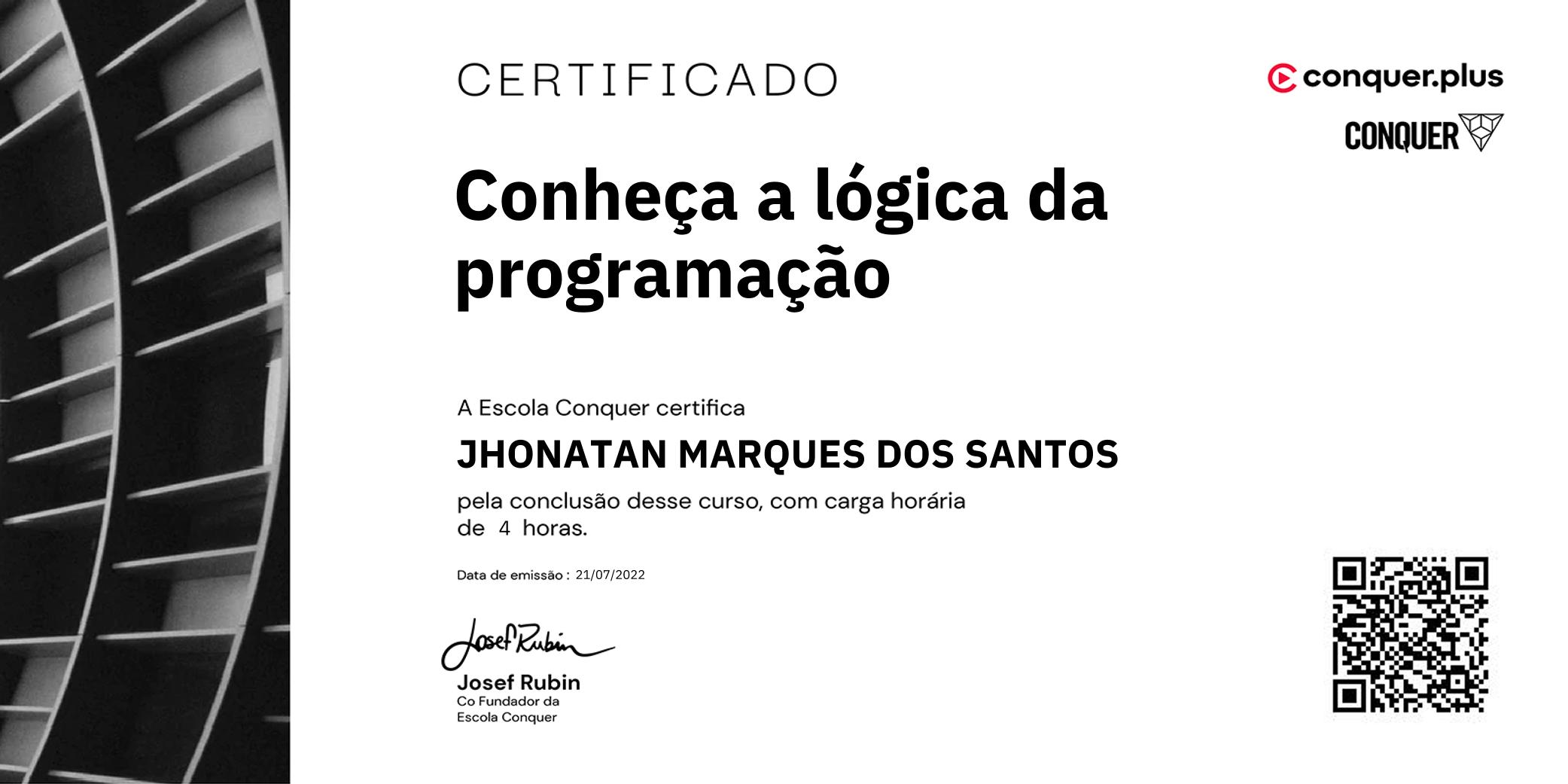 Certificado de Conheça a lógica da programação